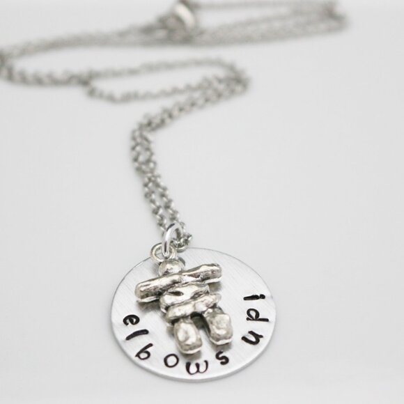 Elbows Up! Inuksuk Hand Stamped Necklace - Handmade & Hypoallergenic - Picture 5 of 12